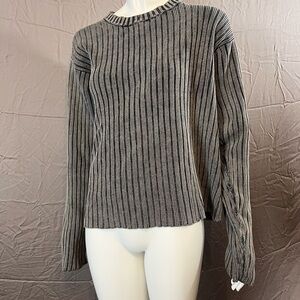 Vintage Moto Fox Striped Ribbed Crewneck Sweater - Gray